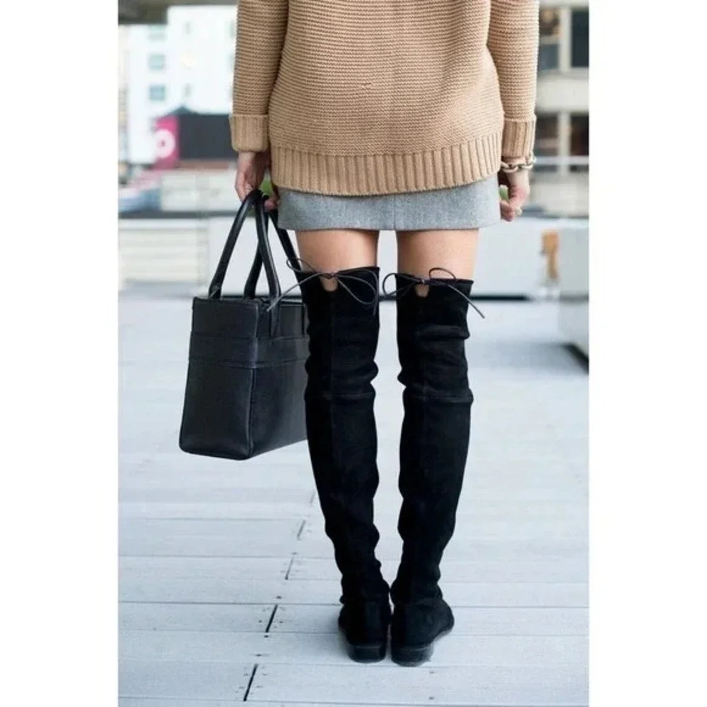 Stuart Weitzman Lowland Stretch Suede Over-the-Knee Boots Black 8.5 M $950 Nw/oB
